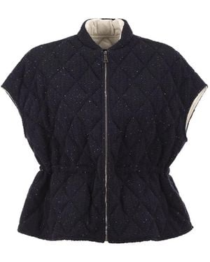 Fabiana Filippi Quilted Virgin Wool, Silk And Cashmere Gilet With Sequins - Blue