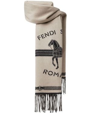 Fendi Selleria Intarsia-Knit Scarf - White