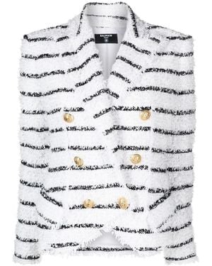 Balmain Striped Tweed Jacket - Grey