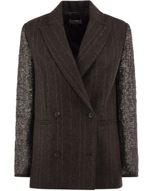 Antonelli Double-Breasted Pinstripe Blazer With Sequin Sleeves - Black