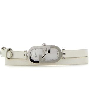 Fendi Leather O Lock Vertical Watch - White