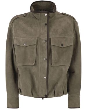 Brunello Cucinelli Suede Utility Jacket With Patch Pockets - Green