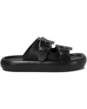 McQueen Double Buckle Slip On Sandals - Black