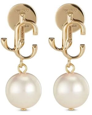 Jimmy Choo Finish Metal Jc Pearl Stud Earrings - White