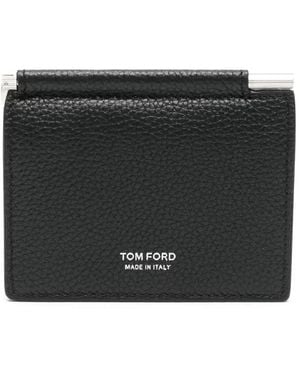 Tom Ford Soft Grain Leather T Line Folding Money Clip Card Holder - Black