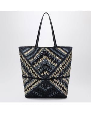 Loewe Xl/Light Raffia Puzzle Fold Tote Bag - Black
