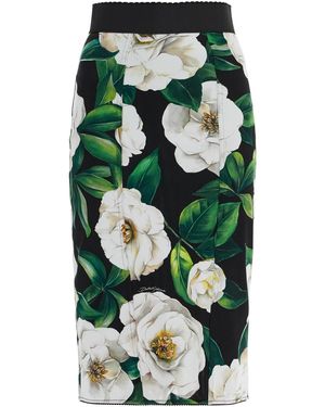 Dolce & Gabbana Flower Print Satin Midi Pencil Skirt | Lyst