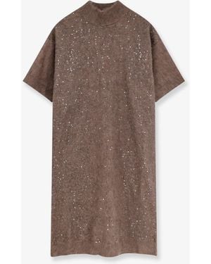 Brunello Cucinelli Mohair And Virgin Wool Dress With Sequins - Brown