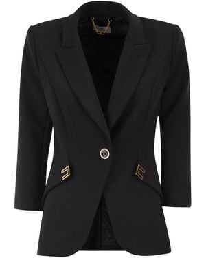 Elisabetta Franchi Double Stretch Crepe Jacket With Logo Details - Black