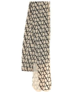 Valentino Garavani Embroidered Toile Iconographe Tulle Strass Jersey Collant - White