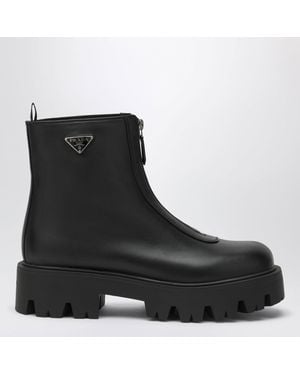 Prada Leather Zipup Ankle Boots - Black