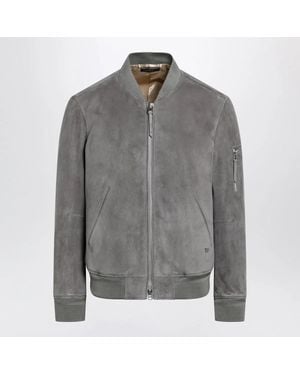 Tom Ford Suede Leather Bomber Jacket - Gray