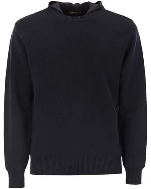 Herno Resort Double Cotton Knit And Nylon Hoodie - Blue