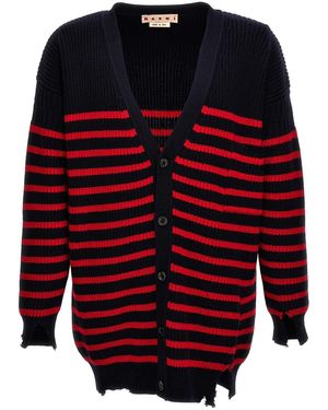 Marni Destroyed Effect Striped Cardigan - Red