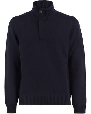 Fay Virgin Wool Sweater With High Neck And Hook Fastening - Blue
