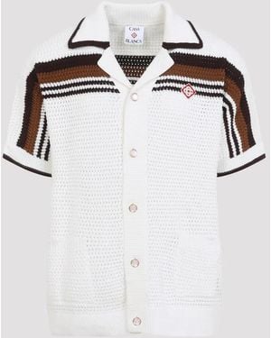 CASABLANCA Crochet-Knit Striped Shirt - White