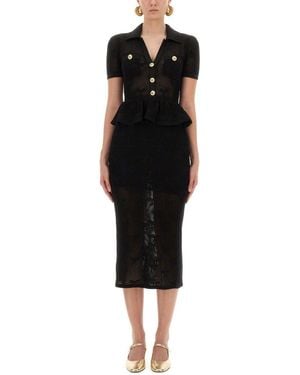 Self-Portrait Midi Crochet Dress With Bows - Black