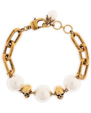 McQueen Pearl-Like Skull Chain Bracelet - Metallic