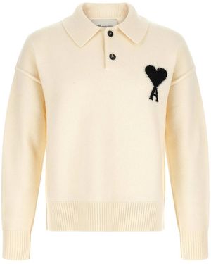 Ami Paris 'Ami De Coeur' Polo Shirt - Natural
