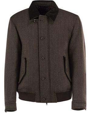 Fay Wool Bomber Jacket With Contrast Collar - Black