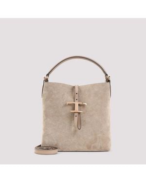 Tod's Mocha Clay Suede Leather Bucket Bag - Natural