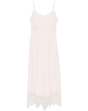 Simone Rocha Powder- Silk-Blend Crepe De Chine Dress By Straight Cut. Adjustable Straps. Embroidered Lace Edges. Side Slit. Gathered Bust - White