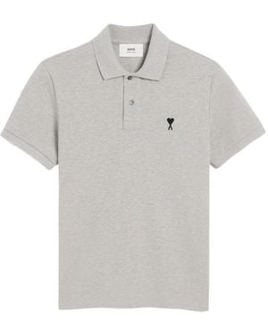 Ami Paris Ami De Coeur Cotton Polo Shirt - Gray