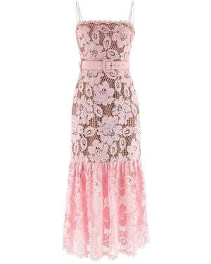 Self-Portrait Crochet Lace Midi Dress - Pink