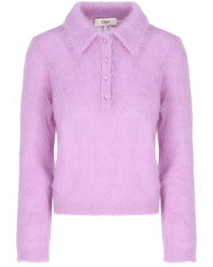 Chloé Lilac Wool Blend Polo Shirt - Purple