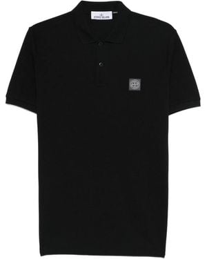 Stone Island Logo Cotton Polo Shirt - Black