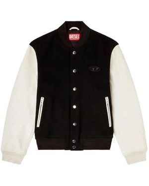 DIESEL Wool And Leather Bomber Jacket - Black