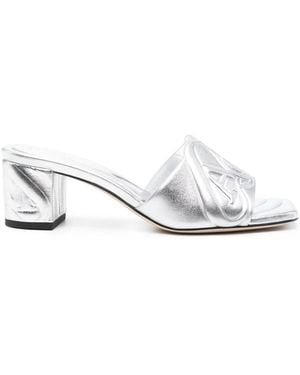 McQueen Metallic Leather Heel Sandals - White