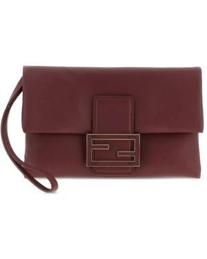 Fendi Mamma Baguette Leather Pouch - Purple