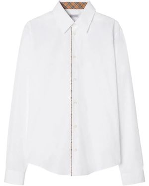 Burberry Cotton Shirt With Check Trims - White