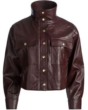 Alice + Olivia James Vegan Leather Jacket - Brown