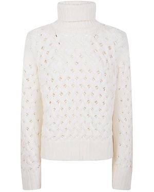 P.A.R.O.S.H. Turtle Neck Basket Stitch Sweater - White