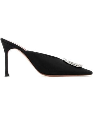 AMINA MUADDI Satin Camelia Mules - Black