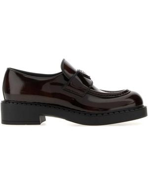 Prada Leather Logo Loafers - Black