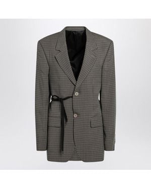 Balenciaga Vichy-Pattern Jacket With Side Lace Detail - Black