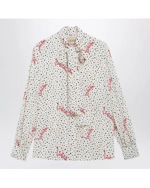 Valentino Vanilla Silk Shirt With Logo Print - White