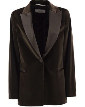 Peserico Single-Breasted Stretch Velvet Blazer With Satin Lapels - Black