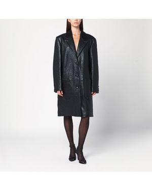 Cassell Single Breasted Leather Coat - Black
