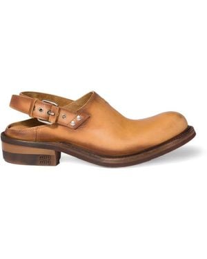 Miu Miu Foule Leather Clogs - Brown