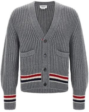 Thom Browne Rwb Tape Cardigan - Gray