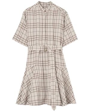 Burberry Linen Blend Short Dress - Natural