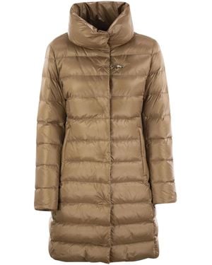 Fay Long Down Jacket With Hook - Natural