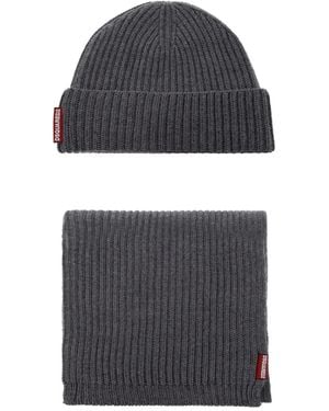 DSquared² Warmy Logo Tag Beanie And Scarf Set - Grey