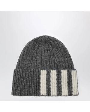 Thom Browne Ribbed Cashmere Beanie - Gray