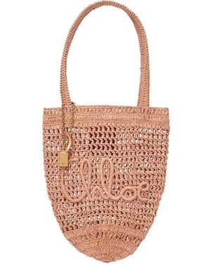 Chloé Antiqued Raffia Small Summer Banana Shopping Bag - White