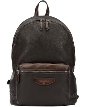 Santoni Calf Leather Casual Backpack - Black
